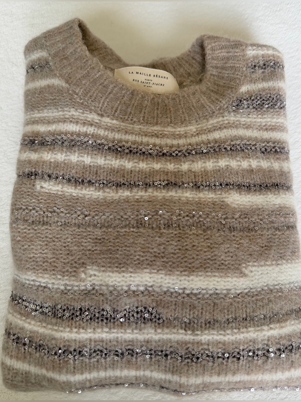 SEZANE ✨Hanane Sweater - Beige
Mottled Stripes Merino Wool - Picture 6 of 8